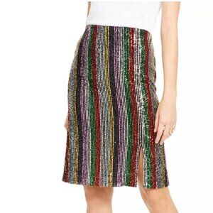 Multicolor Rainbow Sequin Stripes Pencil Skirt Stretchy